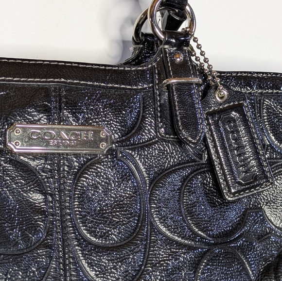 Coach Black Signature Patent Leather Shoulder Bag - Picture 3 of 12